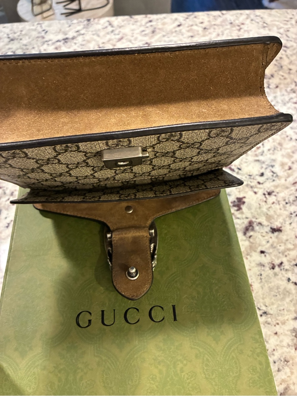 Gucci GG Supreme Canvas Shoulder Bag in tan and silver - Picture 14 of 16